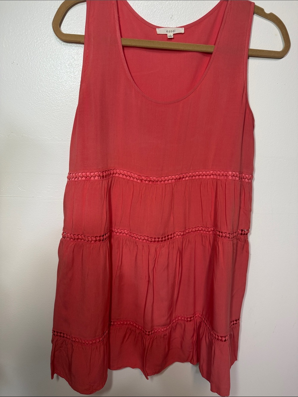 Easel Sleeveless (lighter)Coral Tiered Summer Dress